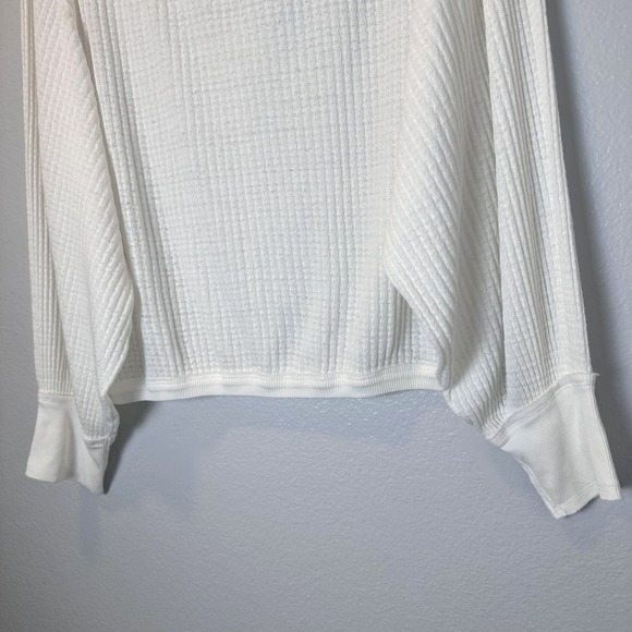 We The Free People Size-L Beige South Side V-Neck Waffle Knit Thermal Top - Picture 7 of 14